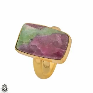 Authentic Size 10.5 - Size 12 Adjustable Ruby Zoisite 24K Gold Plated Ring GPR1207
