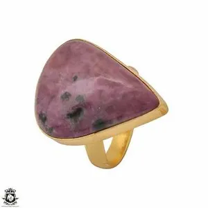 Authentic Size 6.5 - Size 8 Adjustable Ruby Zoisite 24K Gold Plated Ring GPR1219