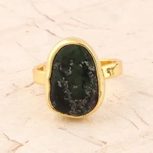 Authentic Natural Ruby Zoisite Handmade Yellow Gold Plated Adjustable Ring For Women's