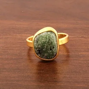Authentic Genuine Ruby Zoisite Handmade Yellow Gold Plated Single Layer Adjustable Ring