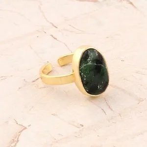 Authentic Natural Ruby Zoisite Fancy Shape Yellow Gold Plated Handmade Adjustable Ring