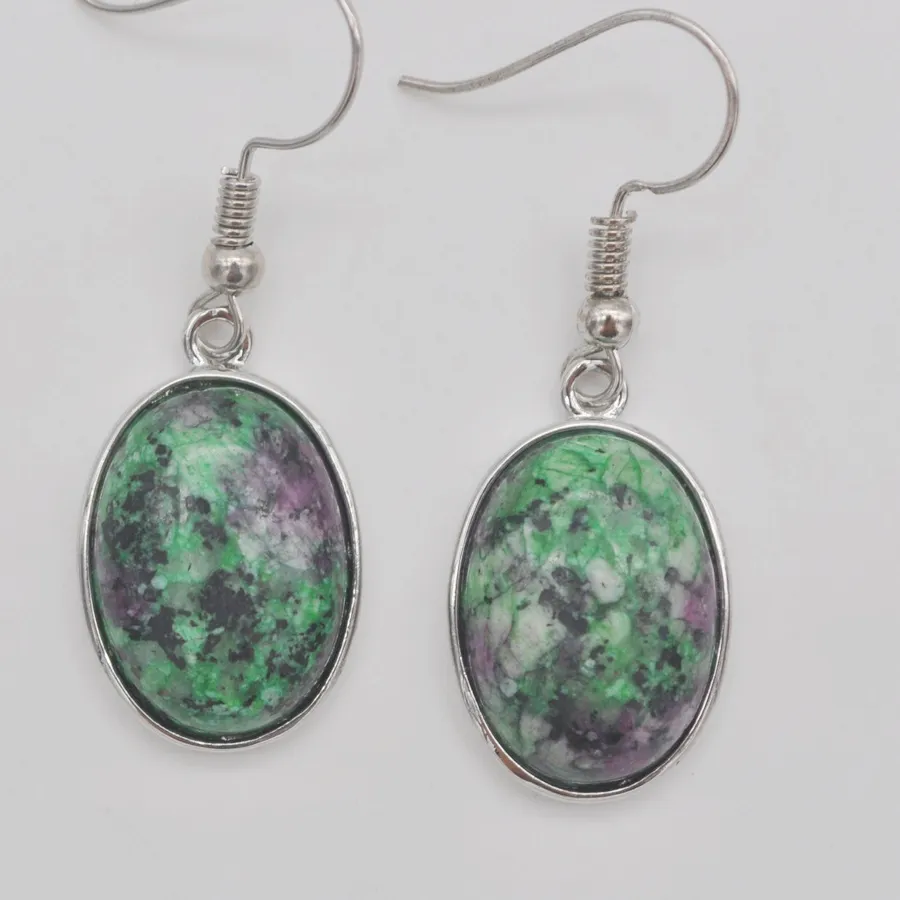 Authentic Red Green Zoisite Stone Oval beads Dangle Earrings Jewelry For Woman T240
