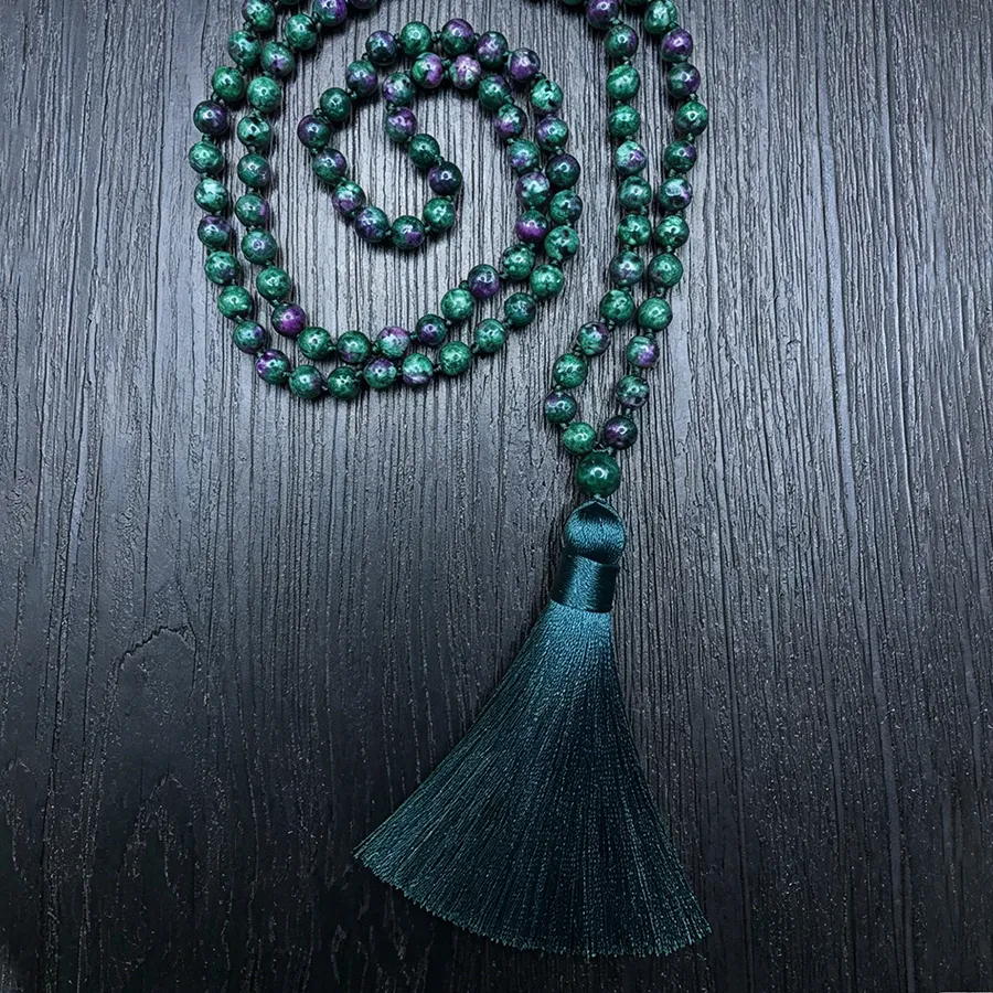 Authentic 6mm Epidot Zoisite 108 Mala Bead Necklace Meditation Yoga Prayer Jewelry for Men and Women