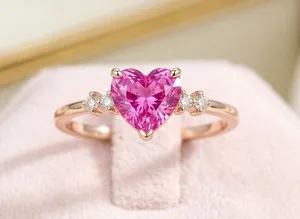 Authentic 5ct Heart Cut Simulated Pink Sapphire/Diamond Proposal Ring 14k Rose Gold Plated