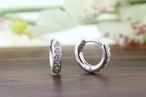 Authentic Simulated 1.00 Ct Round Cut Hoop Women s Earrings 14k White Gold Plated