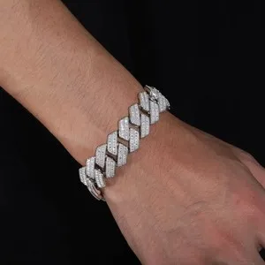 Authentic 22 Ct Baguette Simulated Diamond 14K White Gold Plated 20mm Miami Cuban Bracelet