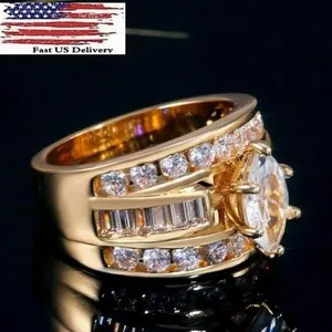 Authentic 18k Yellow Gold Plated Women Ring White Zirconia Ring Simulated 6-10 #2