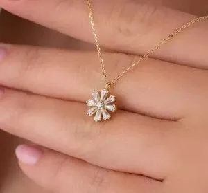 Authentic The Sunlit Blossom: Radiant 14K Gold-Plated Simulated Diamond Floral Talisman