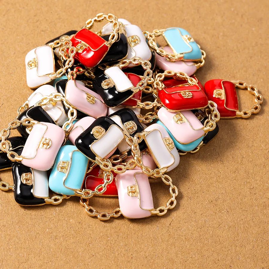 Authentic 10pcs Enamel Simulation Handbag Charms Pendants for Jewelry Making Necklace Earrings DIY Handmade Accessories Supplies