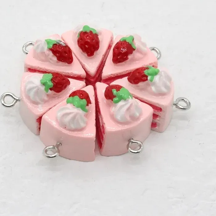 Authentic 10pcs/Pack Simulation 3D Strawberry Layer Cake Resin Pendants Lovely Dessert Charms Handmade Supplies