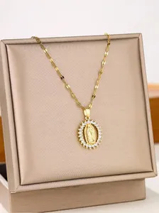 Authentic Virgin Mary Necklace Gold Plated CZ Pendant Catholic Guadalupe