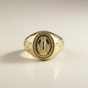 Authentic Silver Gold Plated Miraculous Medal Signet Ring Virgin Mary Catholic Statement