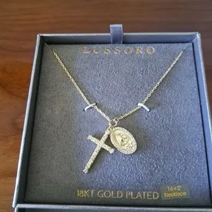 Authentic Catholic Lossoro 18k Gold Plated Cross Pendent And Necklace 16" In Box