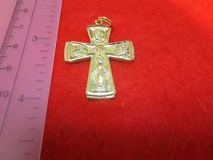 Authentic Divine Protection: 14 KT Gold Plated Ave Maria Cross Pendant