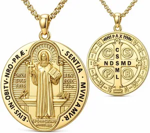 Authentic 14K Gold Plated Saint Medal Necklace for Men | Catholic Protection Charm