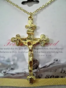 Authentic Crucifix Jesus on Cross Catholic Christian 18" Necklace Gold Plated USA Made