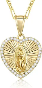 Authentic Catholic Virgin Mary Necklace for Women 14K Gold Plated Virgen de Guadalupe 18"