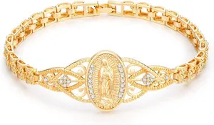 Authentic 14K Gold Plated Virgin Mary Catholic Zirconia Religious Bracelet Gifts for Women