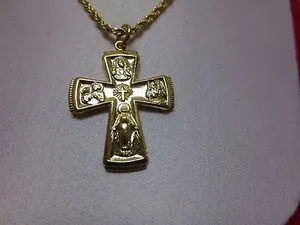 Authentic 14 KT GOLD PLATED AVE MARIA CATHOLIC CROSS & 2.5 MM ROPE CHAIN SET-3064
