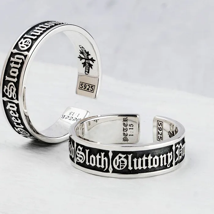 Authentic Seven Catholic sins S925 sterling Silver rings for man and women jewelry