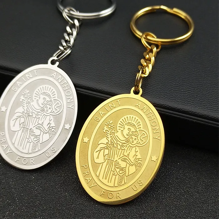 Authentic Saint Anthony Pray Us Keychains for Women Men Gold Silver Color Catholic Amulet Key Rings Jewelry KZZZ781S02