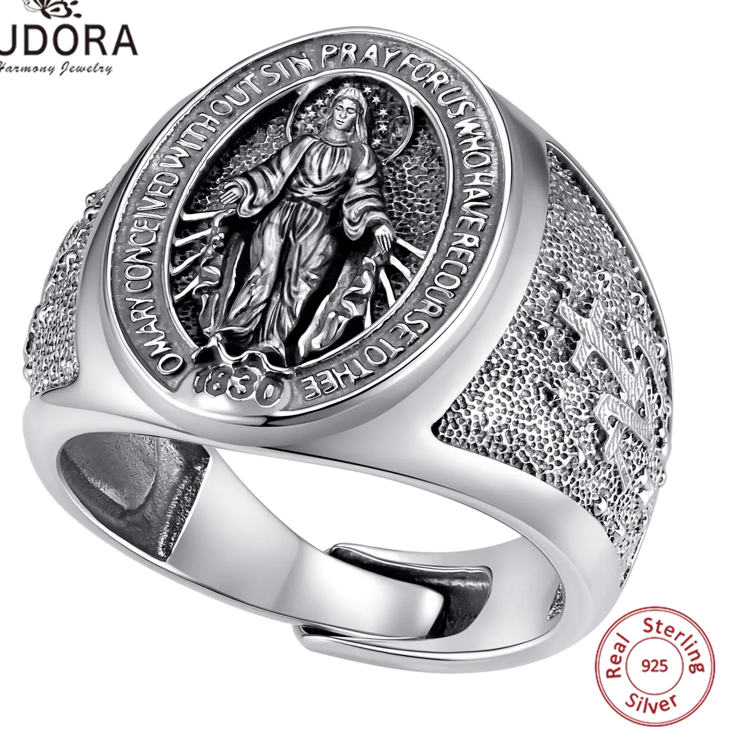 Authentic Eudora 925 Sterling Silver Virgin Mary Medal Adjustable Ring Our Lady of Guadalupe Ring Religious Jewelry Catholic Women