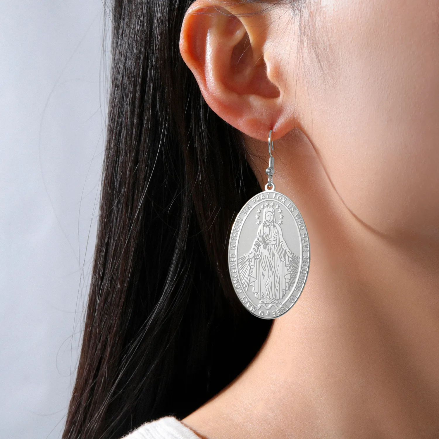 Authentic LIKGREAT Virgin Mary Earrings for Women Ear Hook Catholic Religious Jewelry Christian Amulet