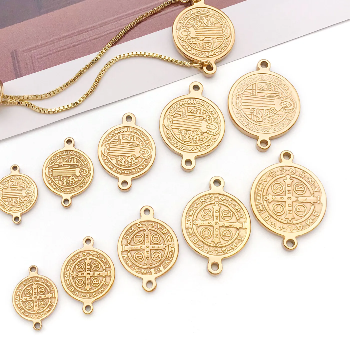 Authentic 5pcs Saint St Benedict Nursia Patron Medal Cross Charms Metal Connectors for DIY Jewelry Making Accessories