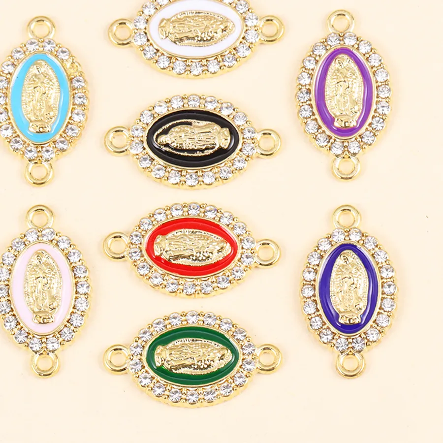 Authentic 10Pcs Classic Enamel Miraculous Medal Virgin Mary Catholic Holy Charm Gold Plated Pendant Diy Necklace Jewelry Accessories