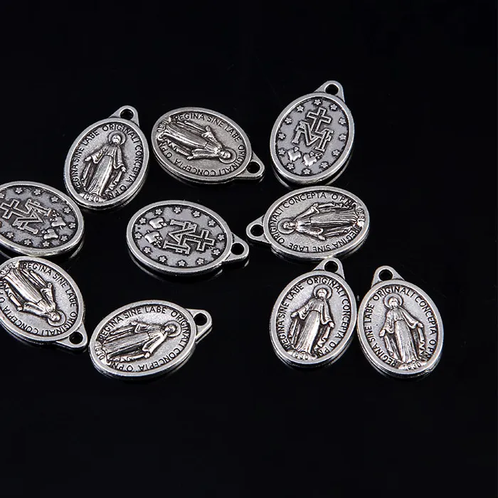 Authentic Catholic oval Virgin Mary medal charm necklace craft jewelry bracelet accessory making