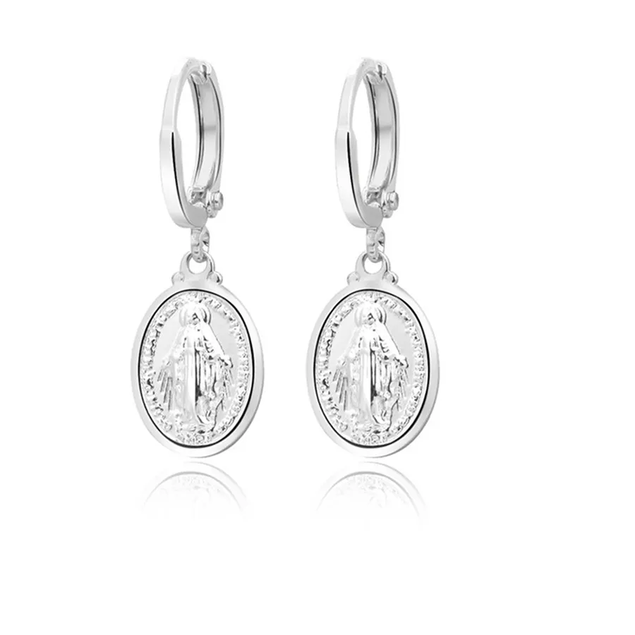 Authentic VILLWICE Religious Virgin Mary Earrings For Lady Women Girls Silver Color Madonna Dangle Earrings Catholic Jewelry