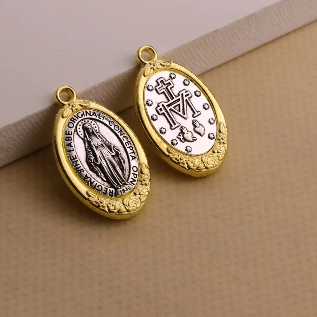 Authentic 10Pcs Medalla Milagrosa Pendant Catholic Our Lady Virgin Mary Charms DIY Making Necklace Ornaments Jewelry Accessories