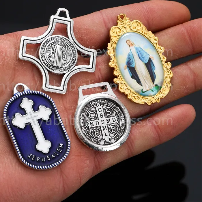 Authentic 2pcs/ Catholic large-sized Saint Benedict vintage bronze connector necklace bracelet pendant / Various Jesus Christ statue