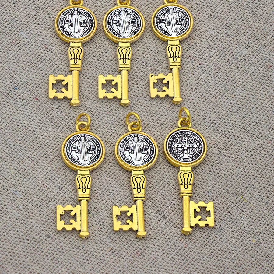 Authentic 6pcs Saint St Benedict Medal Cross Key Spacer Charm Beads Pendants Handmade Jewelry DIY T1692