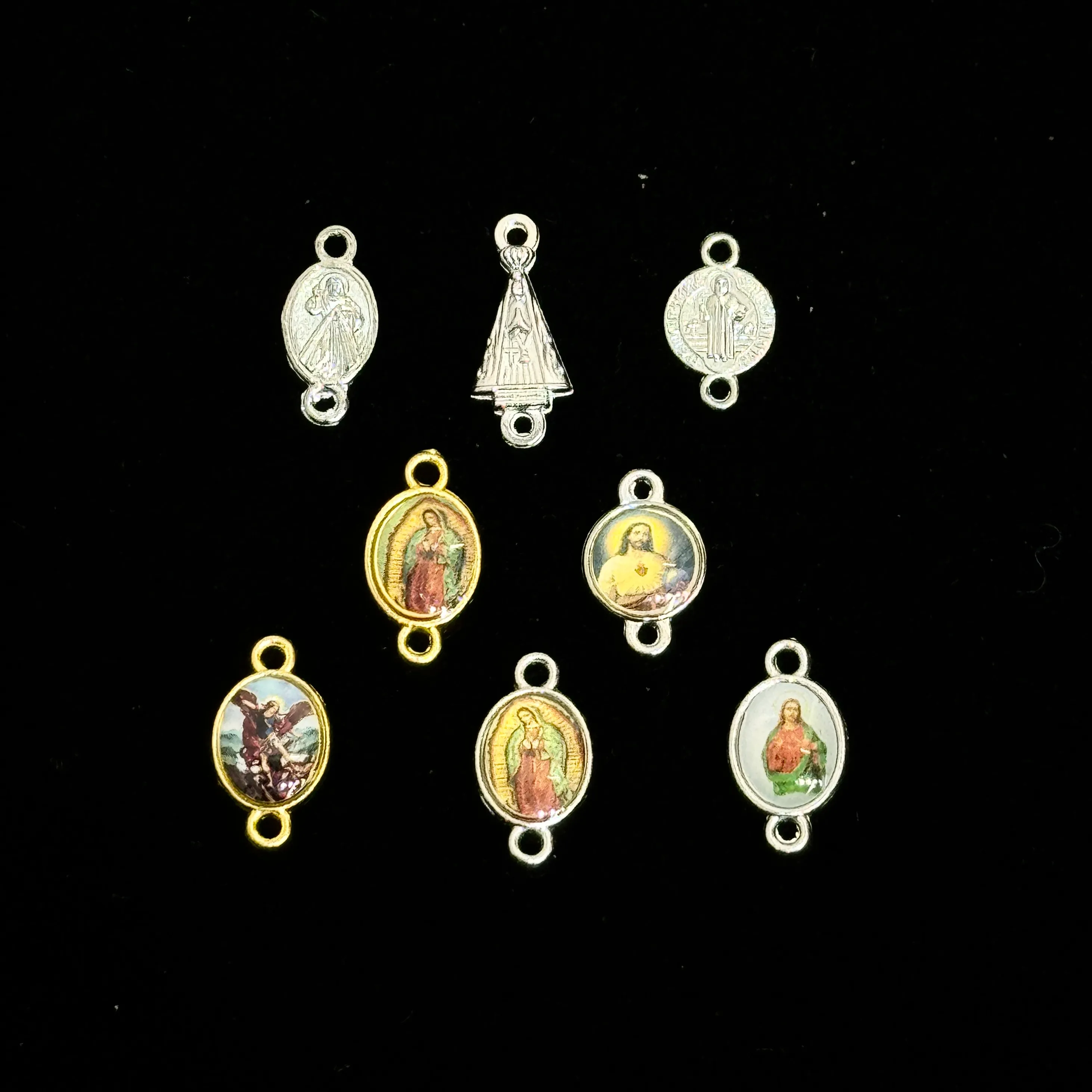 Authentic 10Pcs Full Color Epoxy Saint Michael 2- Hole Oval Rosary Center Connectors Diy Catholic Charms