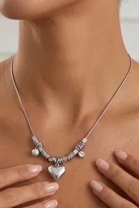 Authentic White Gold Plated CZ Puffed Heart Snake Chain Choker Necklace