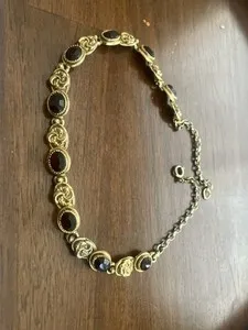Authentic Vintage Choker With Garnet Colored Oval Stones. Gold Plated. Some Gold Loss.