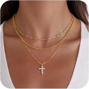 Authentic Radiant Faith Cross 14K Gold-Plated Layered Choker