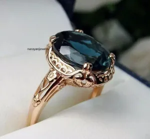 Authentic Edwardian Vintage 2.50Ct London Blue Topaz Solitaire Ring 14K Rose Gold Plated