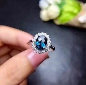 Authentic 2Ct Oval Cut London Blue Topaz Women's Halo Wedding Ring 14K White Gold Plated