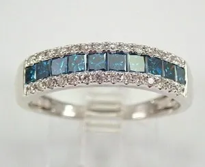 Authentic Princess 2 CT Simulated London Blue Topaz Eternity Band 14K White Gold Plated