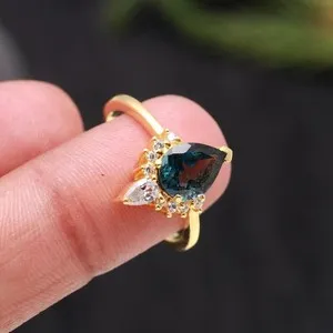 Authentic Celestial Guardian Amulet: Azure Topaz Pear Ring in Sacred Gold