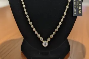 Authentic Stella Rose London Gold Plated Graduated Tennis Necklace CZ Stone 15.5"