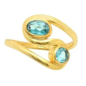 Authentic 18K Gold Plated London Blue Topaz Ring s.7 Jewelry TR01488