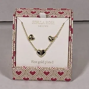 Authentic Stella Rose London Fine Gold Plated Heart Necklace Earrings Set