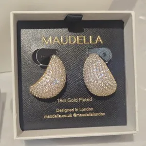 Authentic Maudella London gold plated crystal effect hoop earrings. RRP £49.99. BNWT