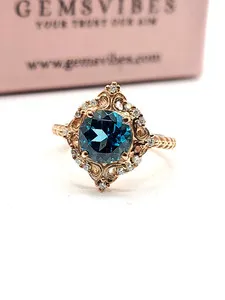 Authentic Gemsvibes Queenly London Blue Topaz Ring Rose Gold Plated 925 sz 7