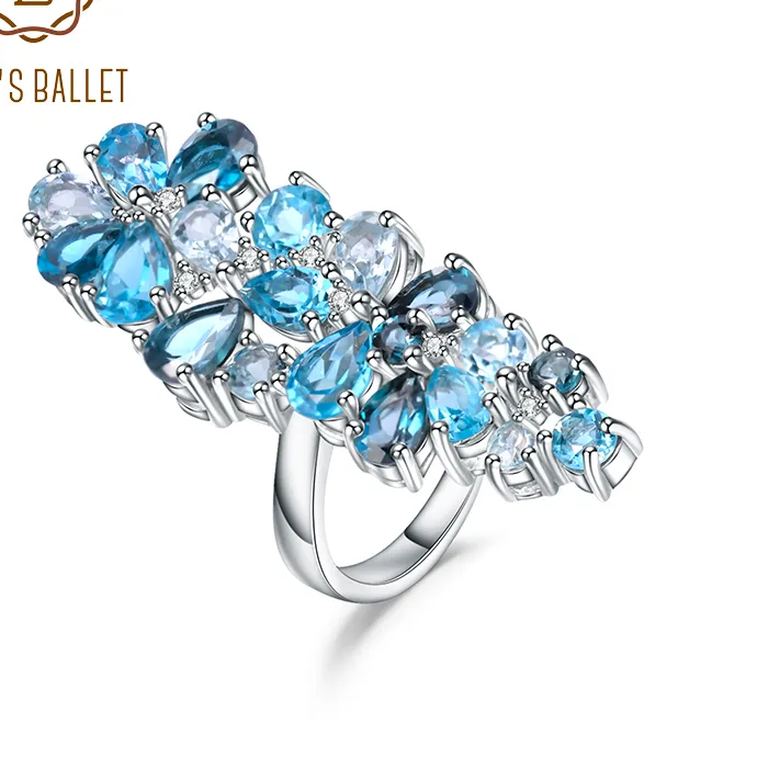 Authentic GEM'S BALLET Natural London Blue Topaz Rings Genuine 925 sterling silver Luxury Fine Costume Jewelry Accessories For Woman