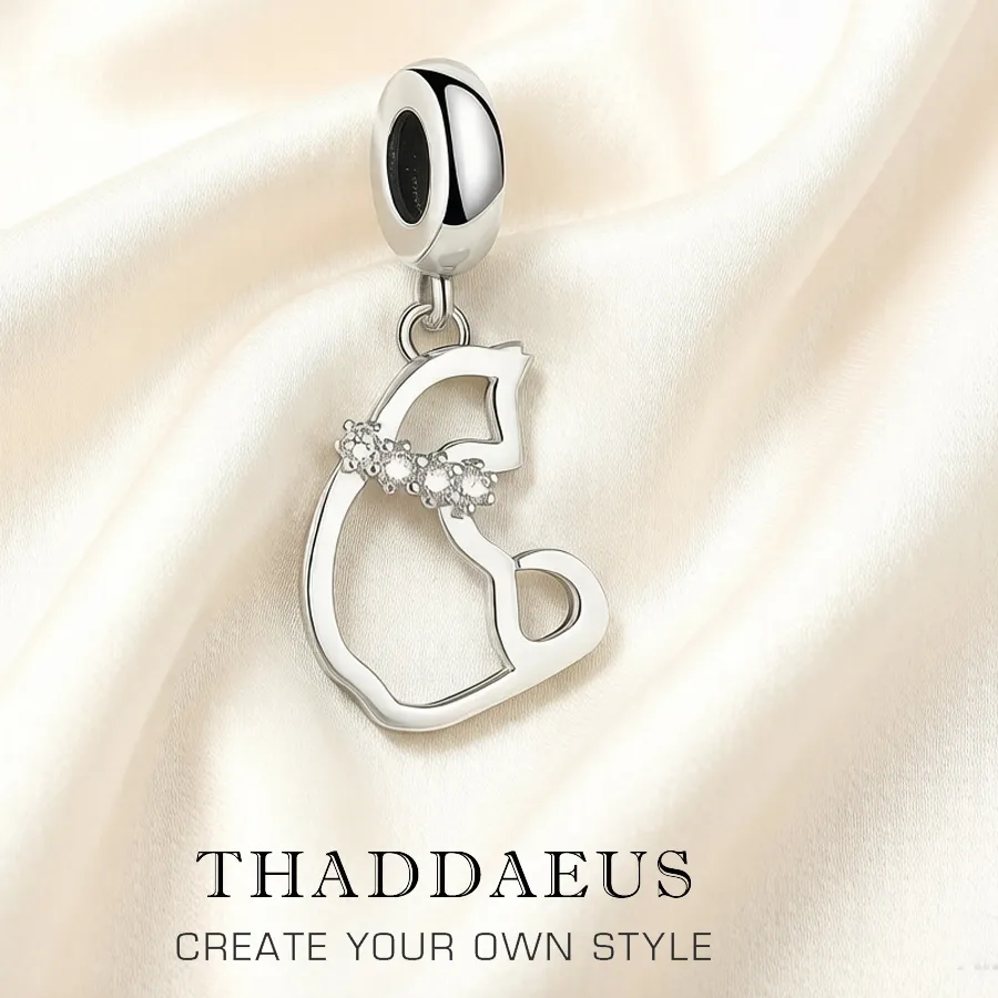Authentic Cat Dangle Charm Pendants For Women 925 Sterling Silver 2022 Cute Jewelry