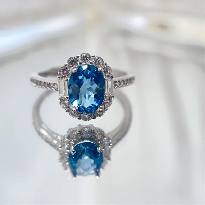 Authentic YULEM 6x8mm London Blue Natural Topaz with Silver 925 for Fine Jewelry Women